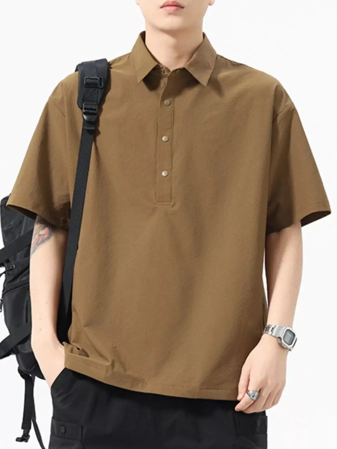 Men's Plus Size Half Button Loose Fit Short Sleeve Polo Simply Love