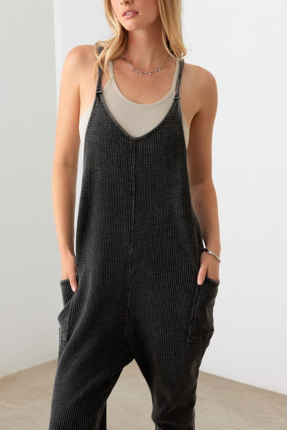 Le Lis Waffle Knit Side Pocket Jumpsuit.