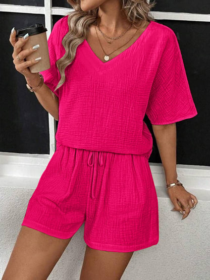 V-Neck Half Sleeve Top and Shorts Set.