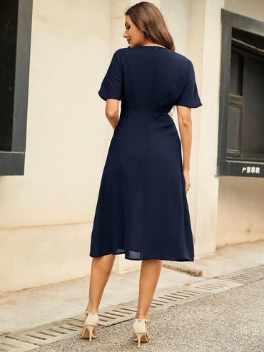 Round Neck Short Sleeve Midi Dress.