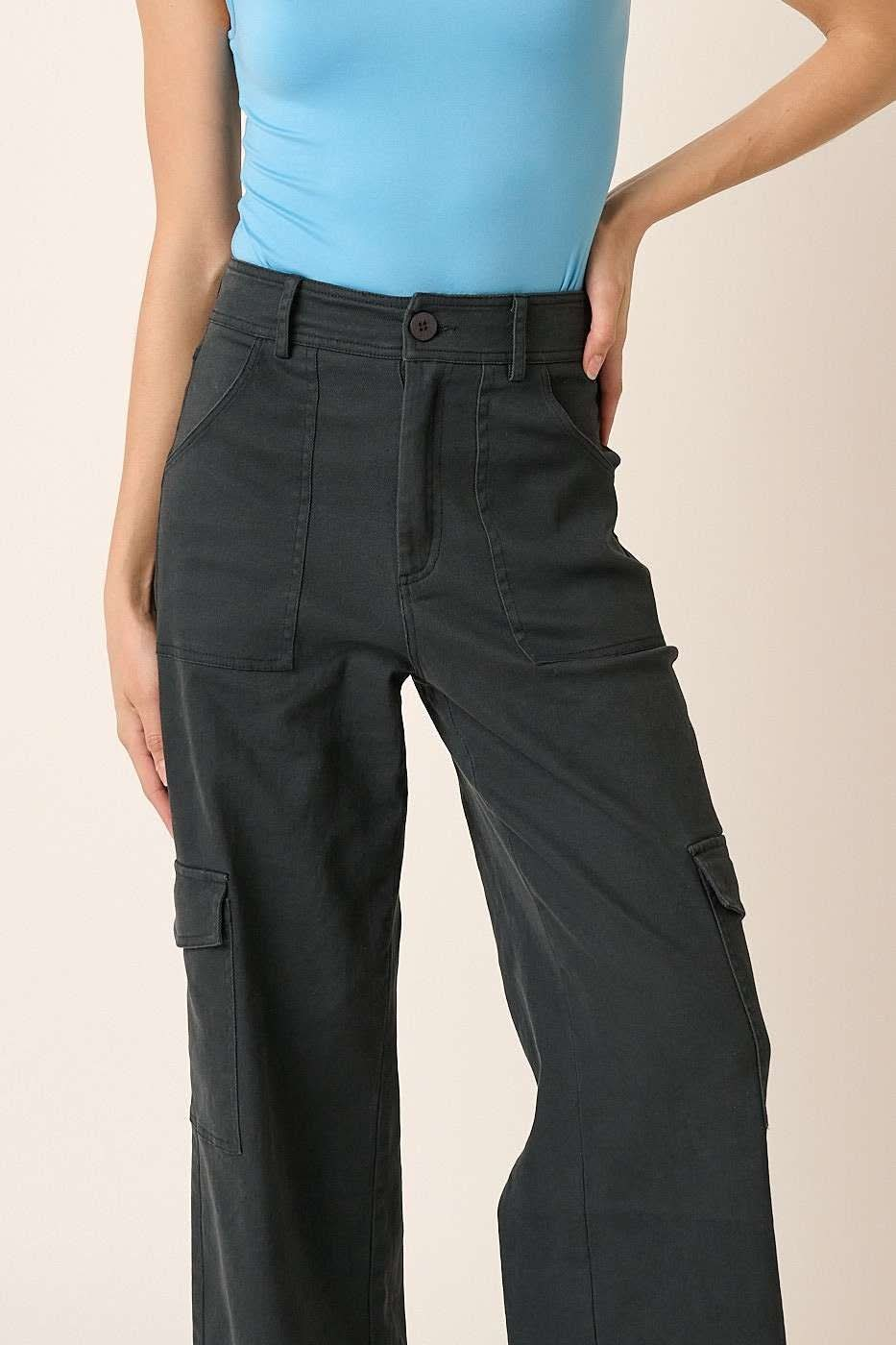 High Waist Cargo Pocket Wide Leg Trousers