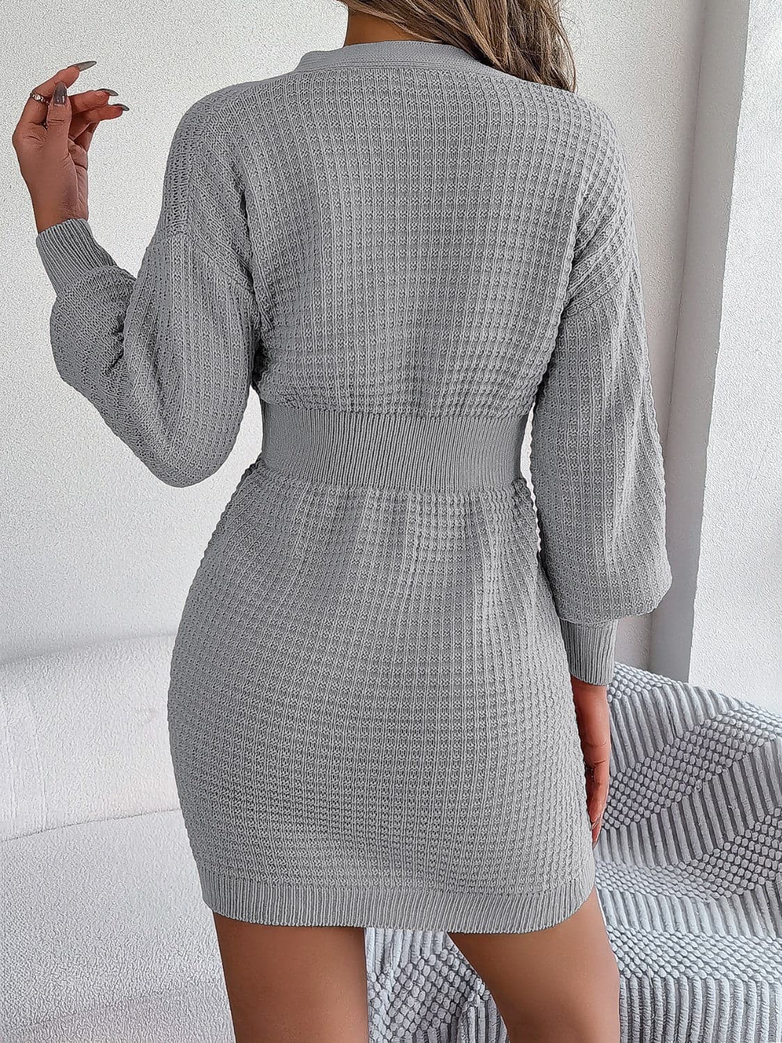 Buttoned Cable-Knit V-Neck Sweater Dress.