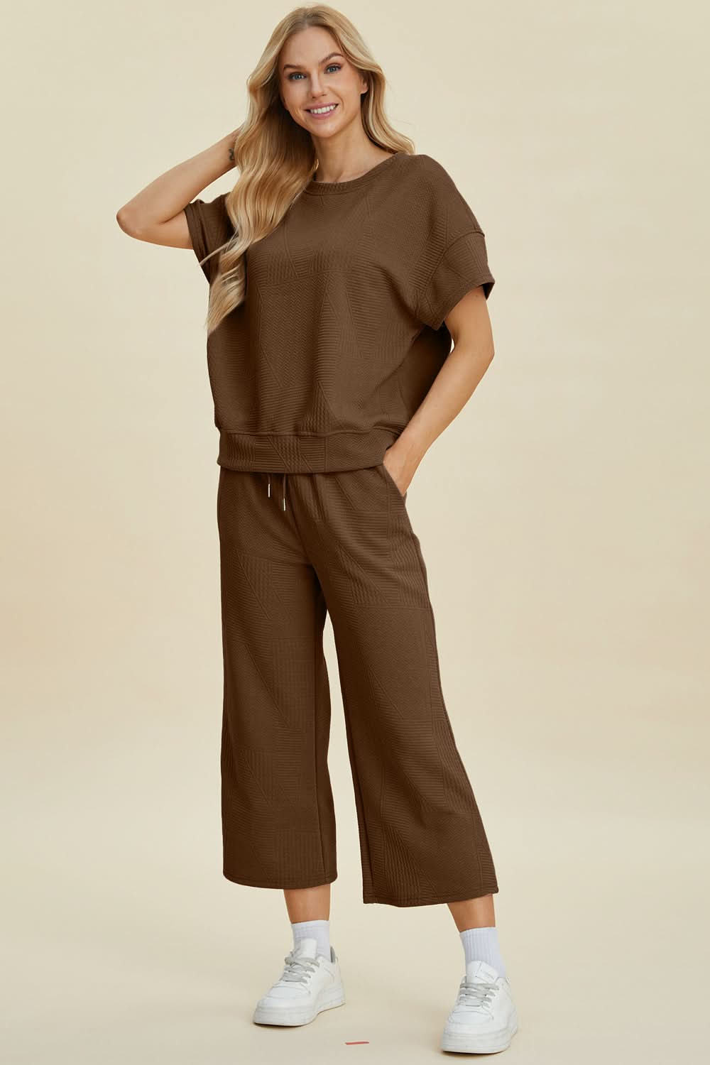 Double Take texture top and pants set