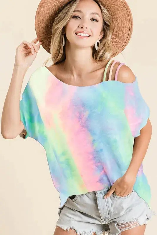 BiBi Tie Dye French Terry Strapped One Shoulder Top - Love Salve 