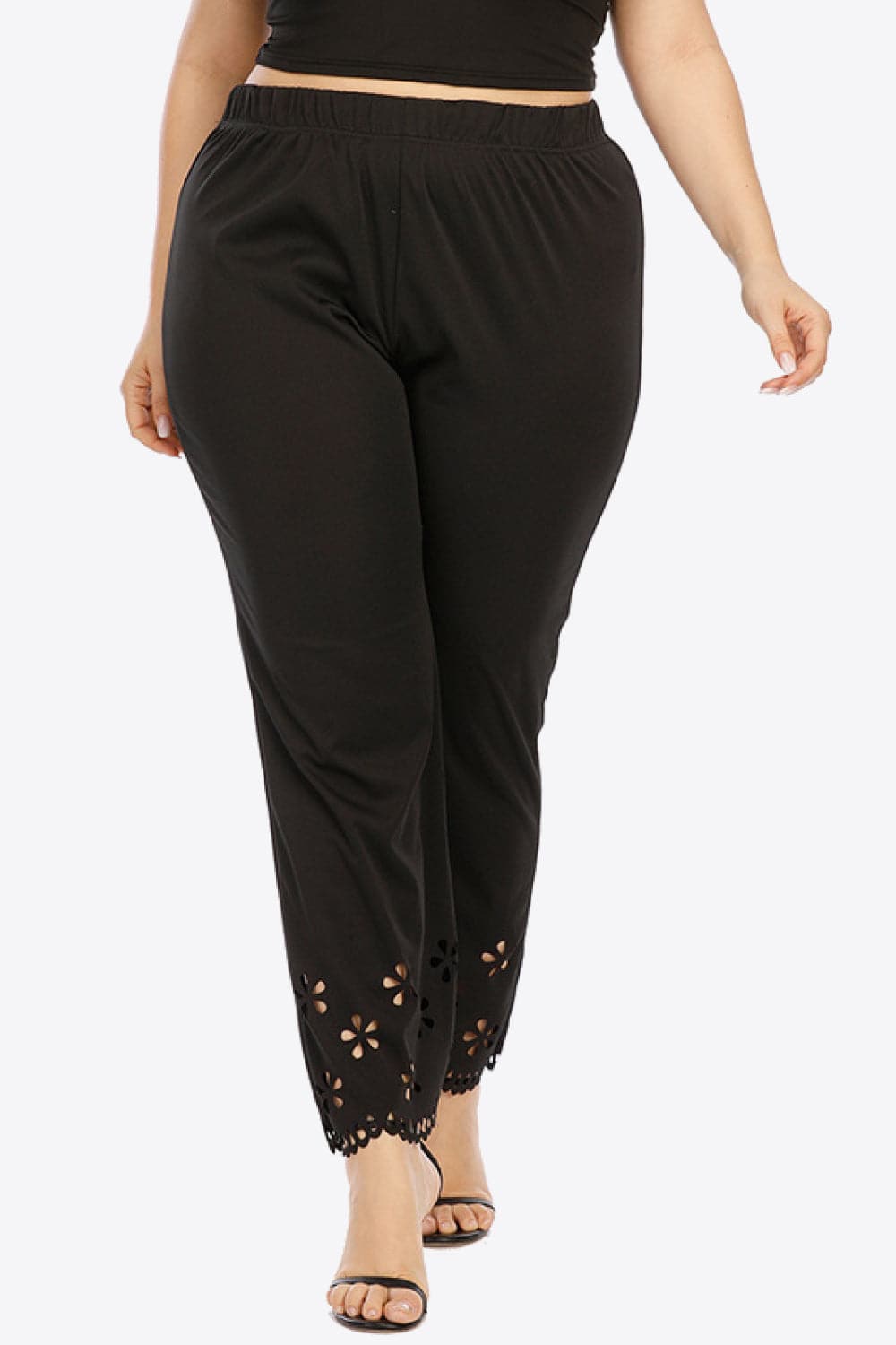 Plus Size Openwork Elastic Waist Pants.