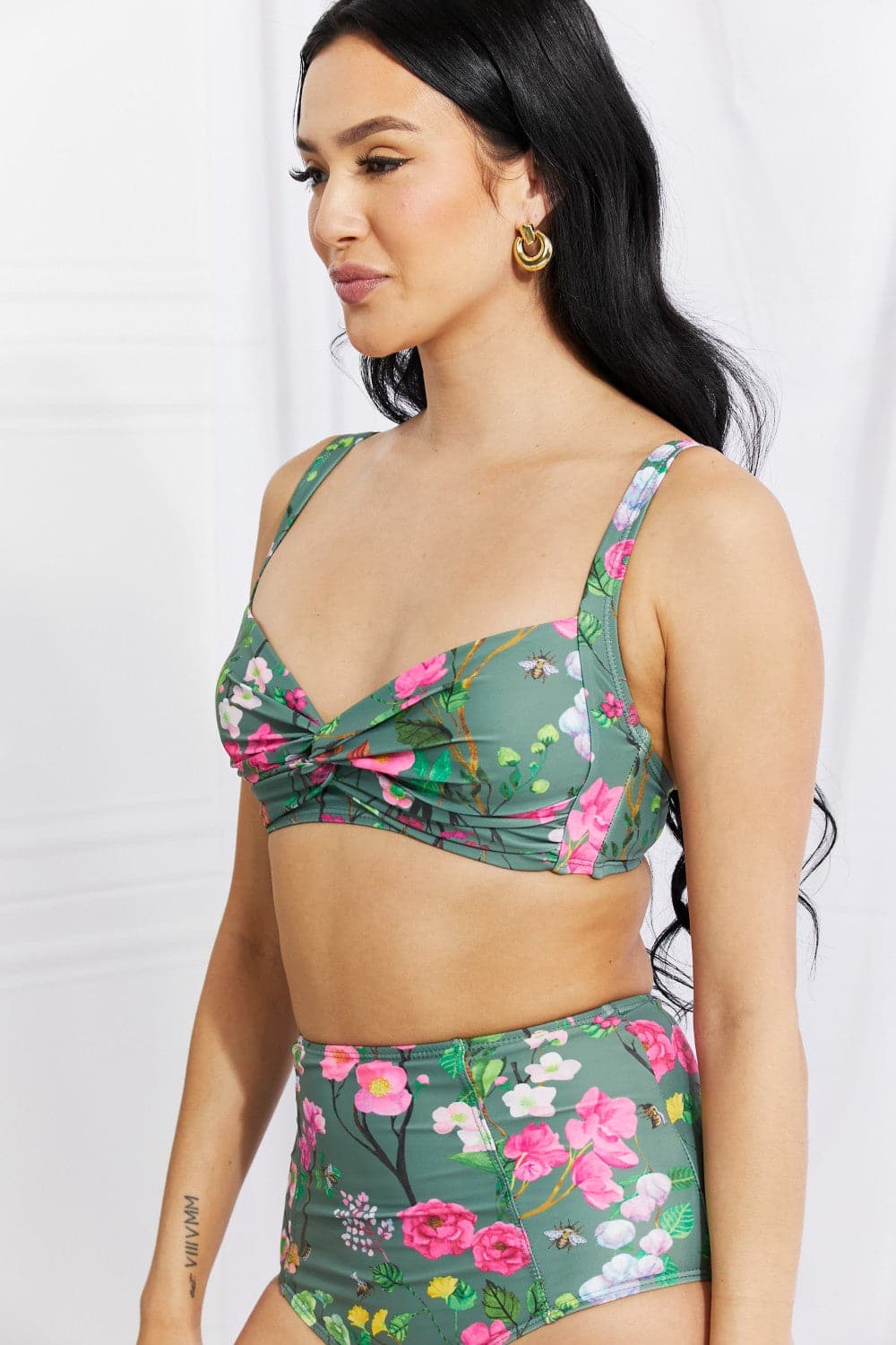 Marina West Swim Take A Dip Twist High-Rise Bikini in Sage.