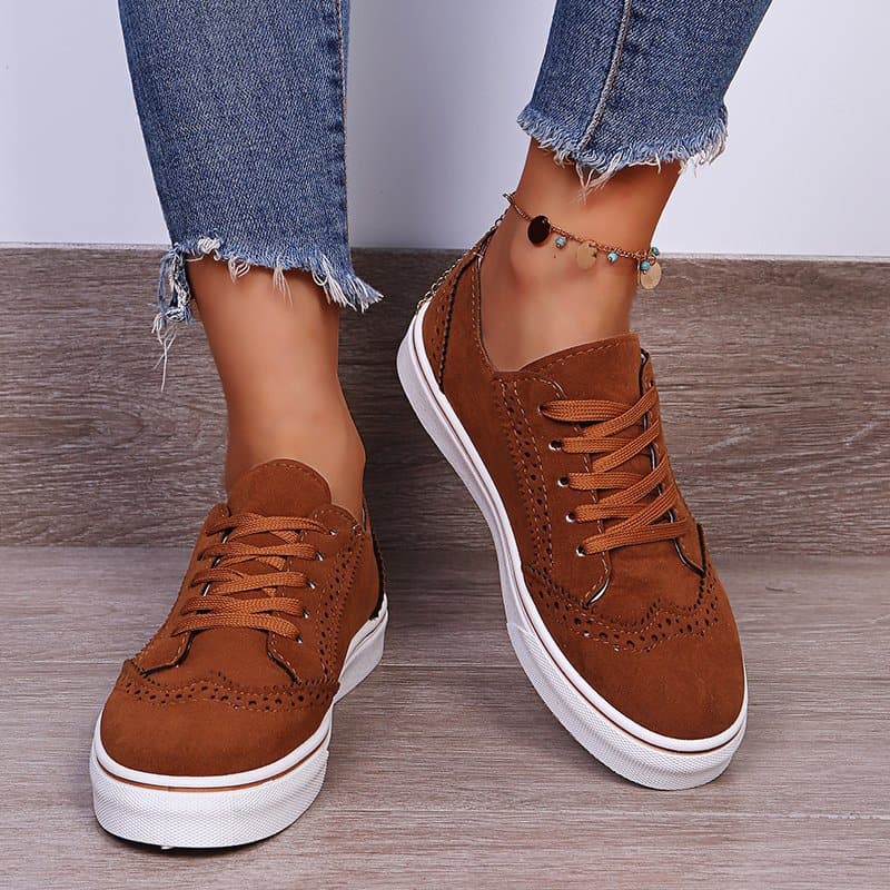 Suede Lace-Up Flat Sneakers.