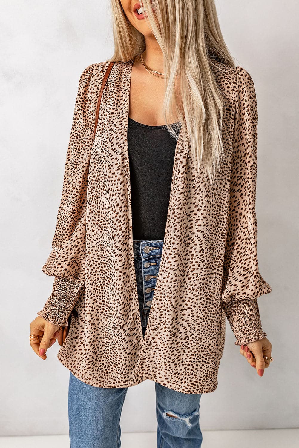 Leopard Print Balloon Sleeve Cardigan.