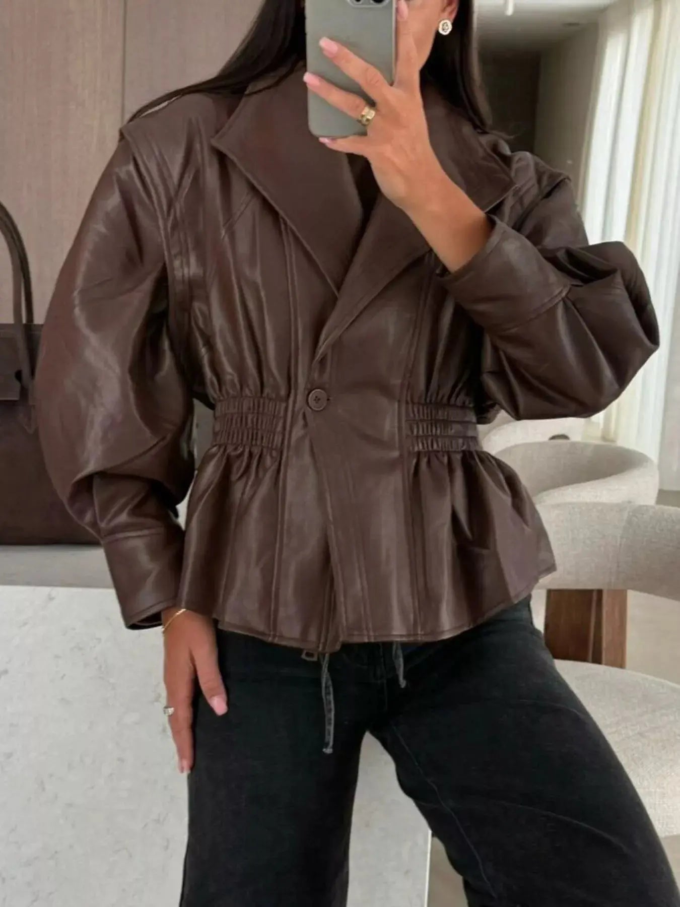 Peplum Waist Leather Jacket Simply Love