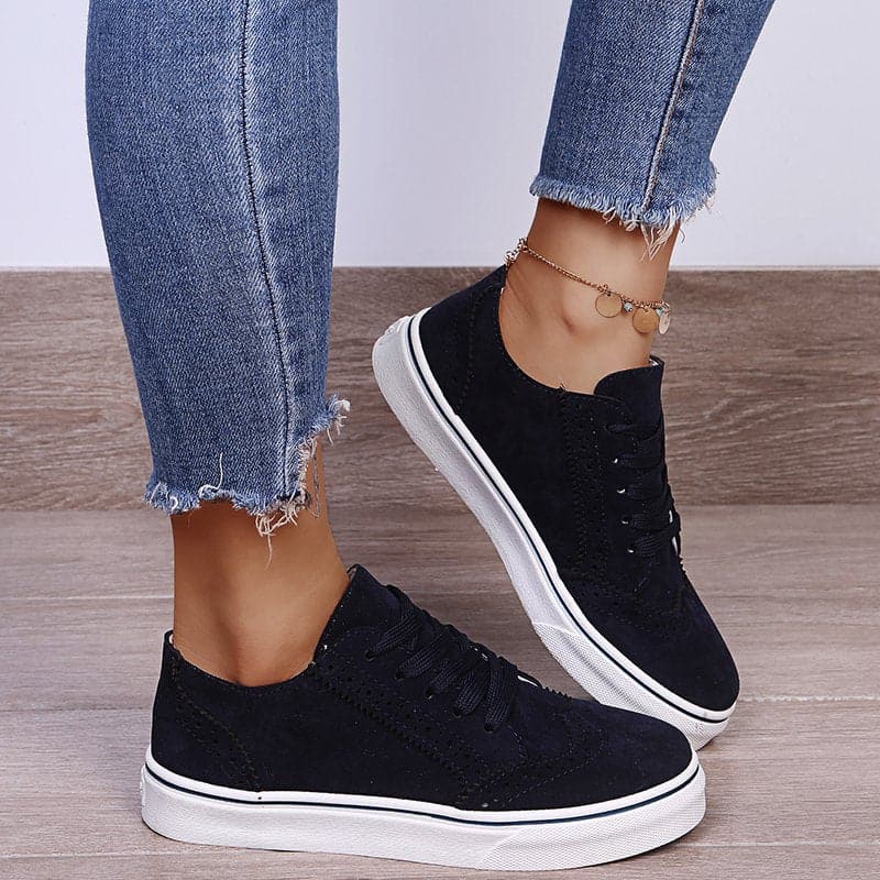 Suede Lace-Up Flat Sneakers.