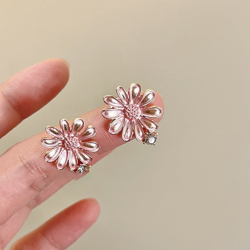 Alloy Drip Oil Flower Stud Earrings.