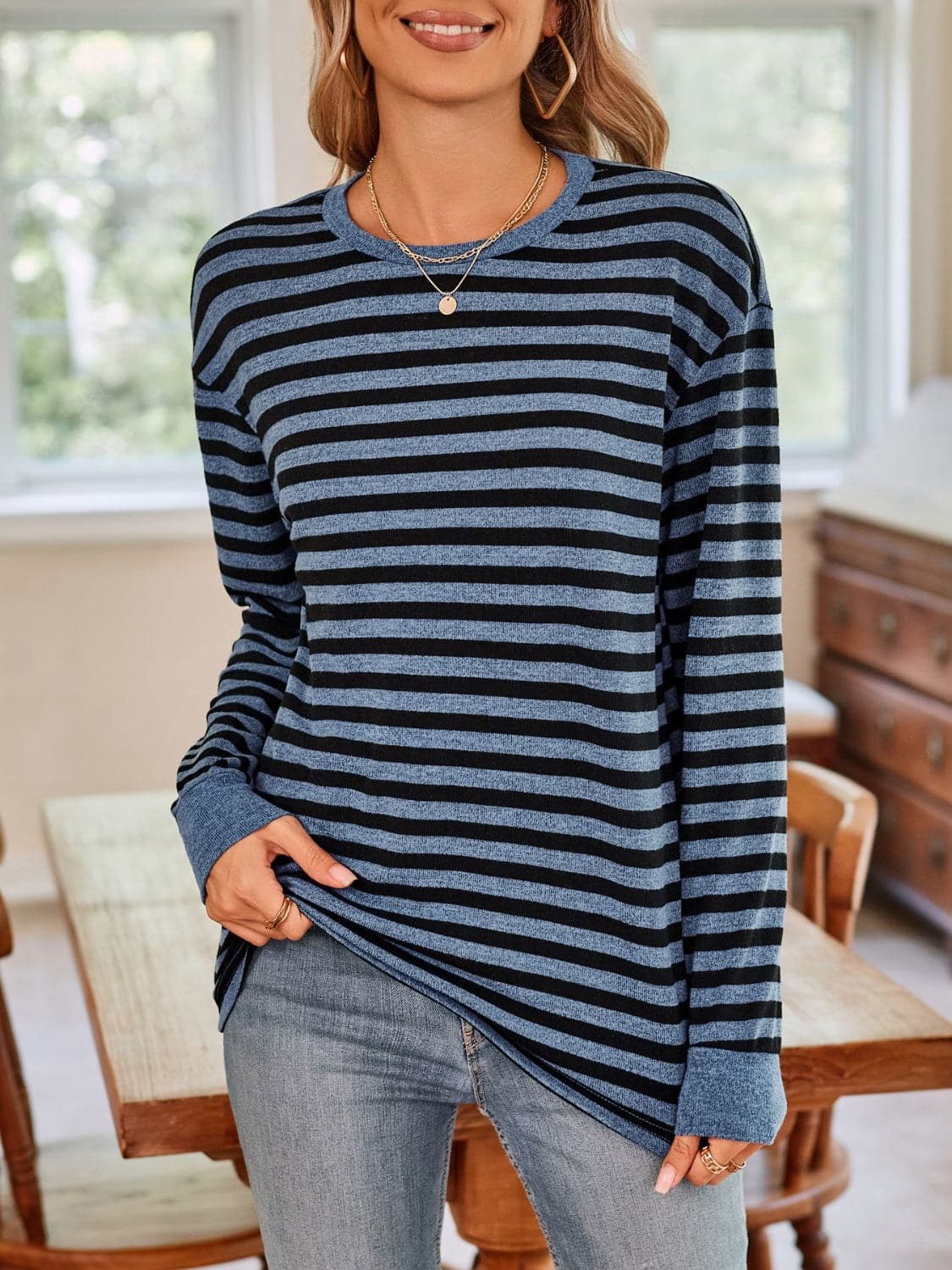 Chic Striped Long Sleeve Tee