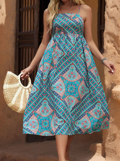 Printed Spaghetti Strap Midi Dress.