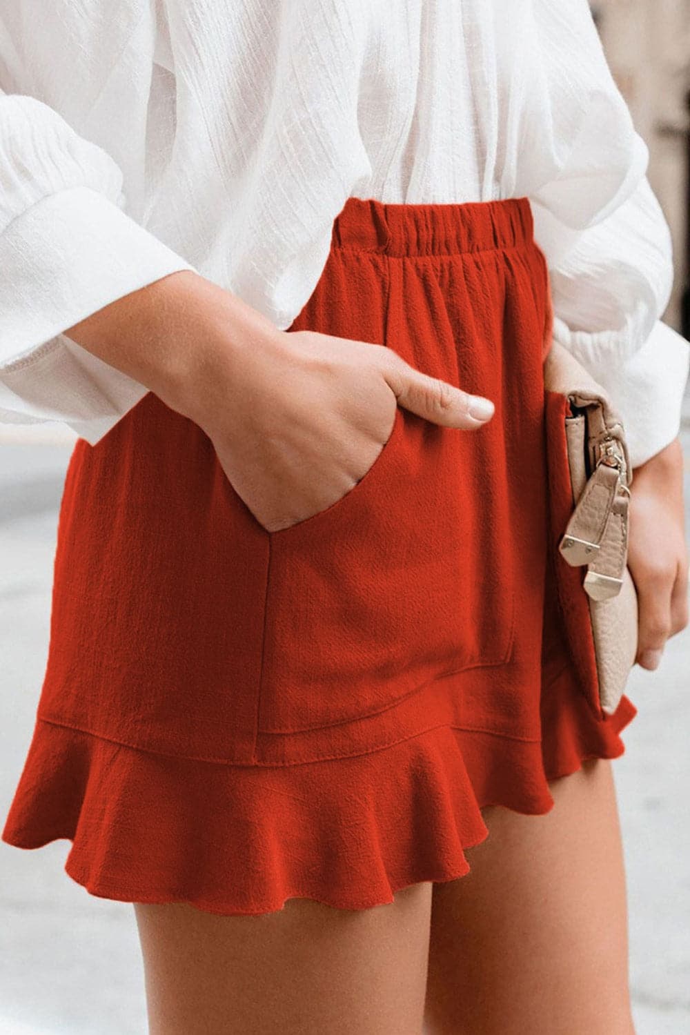 Full Size Ruffled Elastic Waist Shorts.