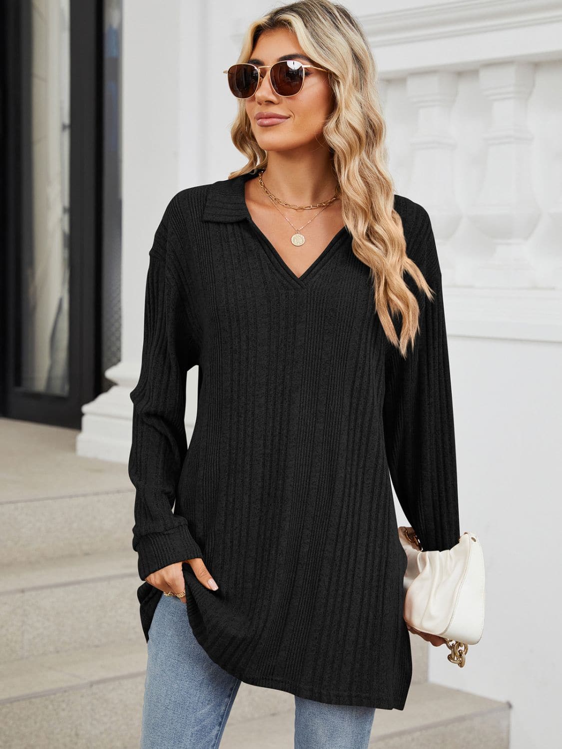 Sheer slit long sleeve t-shirt