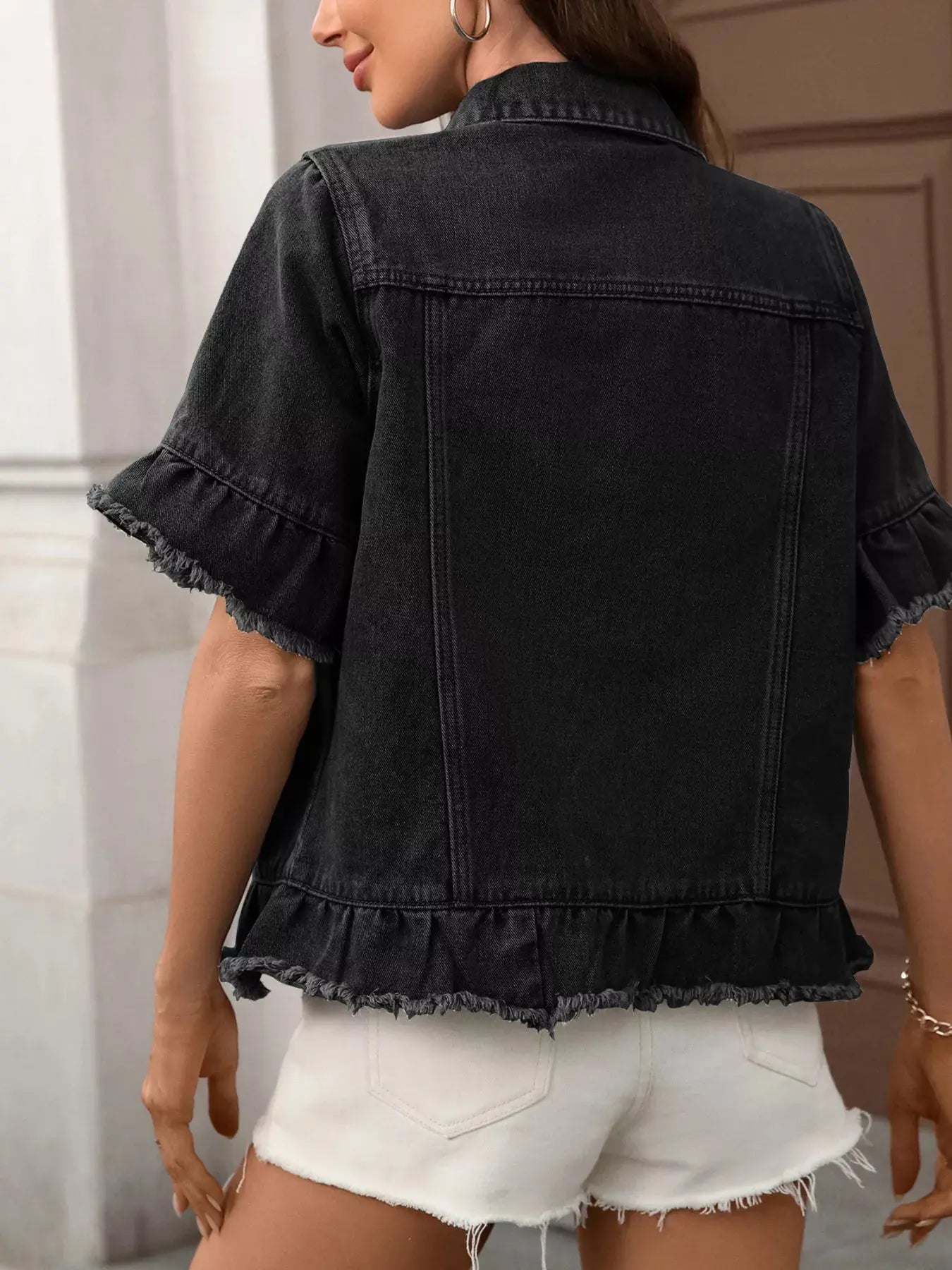 Raw Hem Button Up Denim Jacket Simply Love