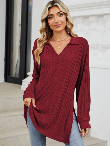 Sheer slit long sleeve t-shirt