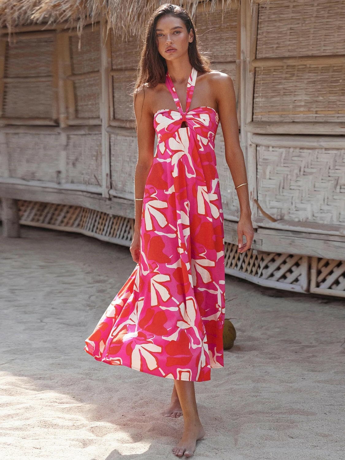 Printed Halter Neck Midi Cami Dress.