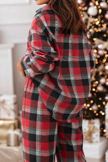 Cozy plaid lounge set with long sleeves and pants