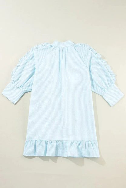 Striped Notched Three-Quarter Sleeve Dress.