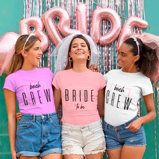 Adorb.co Bach Crew Bride To Be Party Bachelorette T-shirt, showcasing the full front view and elegant "Bride To Be" graphic.