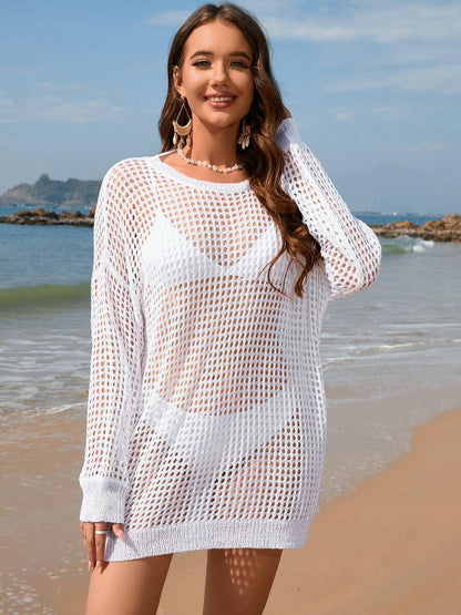 Backless Boat Neck Long Sleeve Cover Up - Love Salve