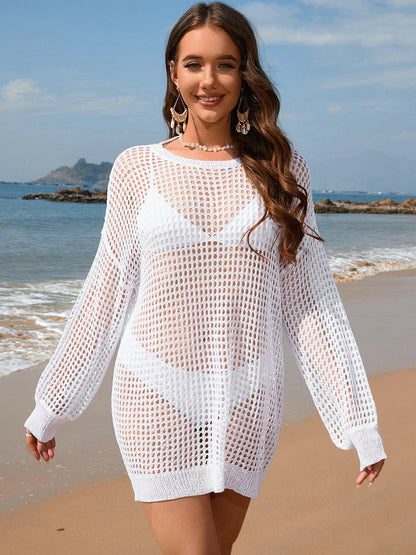 Backless Boat Neck Long Sleeve Cover Up - Love Salve