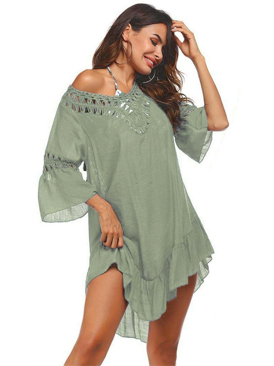 Backless Cutout Three-Quarter Sleeve Cover Up - Love Salve