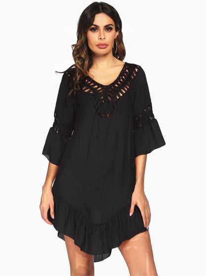 Backless Cutout Three-Quarter Sleeve Cover Up - Love Salve