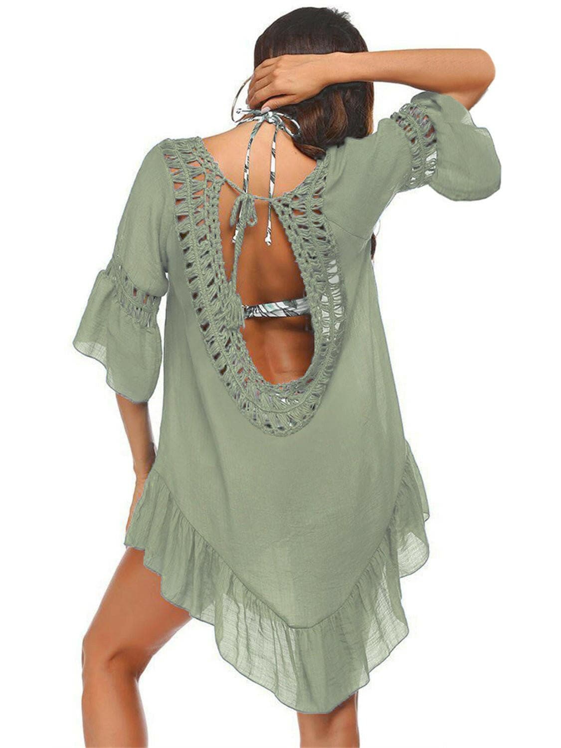 Backless Cutout Three-Quarter Sleeve Cover Up - Love Salve