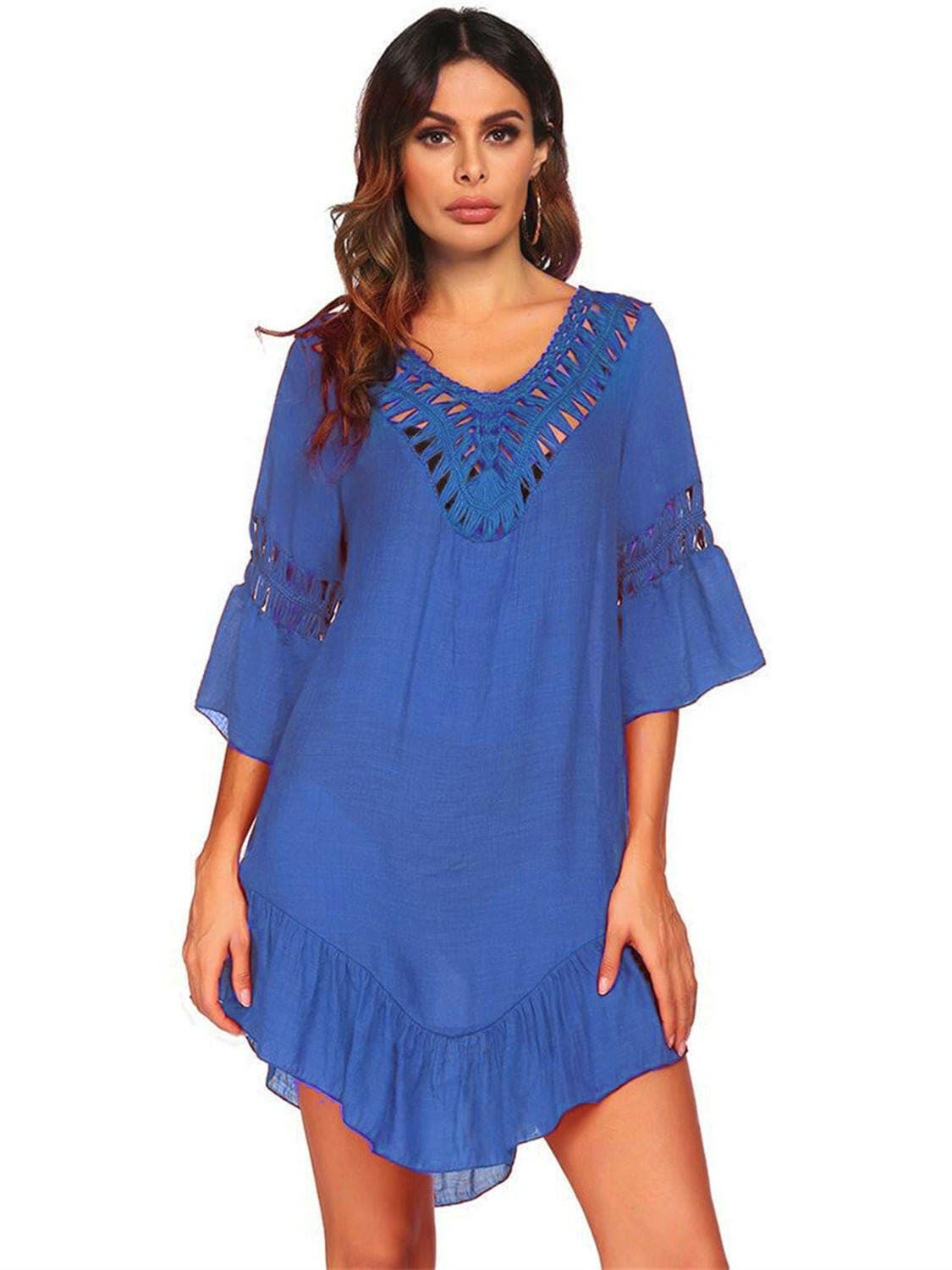 Backless Cutout Three-Quarter Sleeve Cover Up - Love Salve