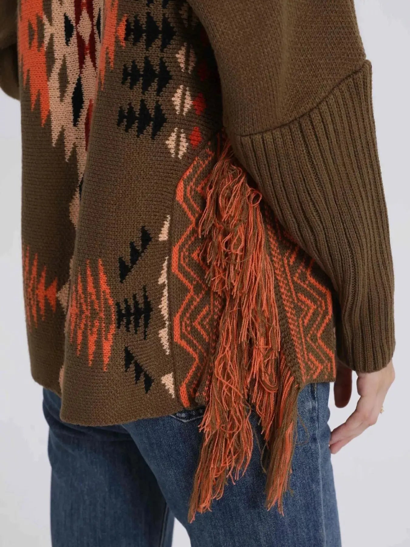 Geometric Pattern Fringe Sweater Simply Love