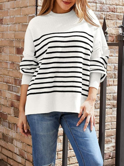 Striped Round Neck Long Sleeve Sweatshirt.