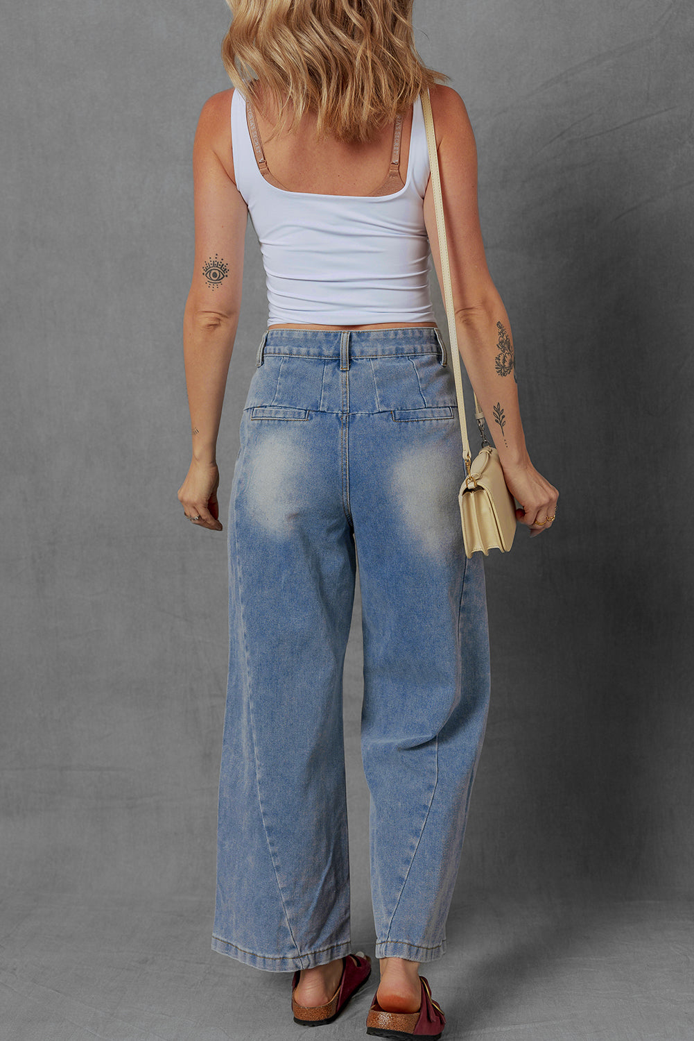 Love Salve  Ashleigh Blue Washed Pleated Detail Wide Leg Love Salve