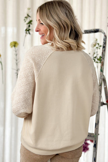 Chic knit patchwork pullover in parchment