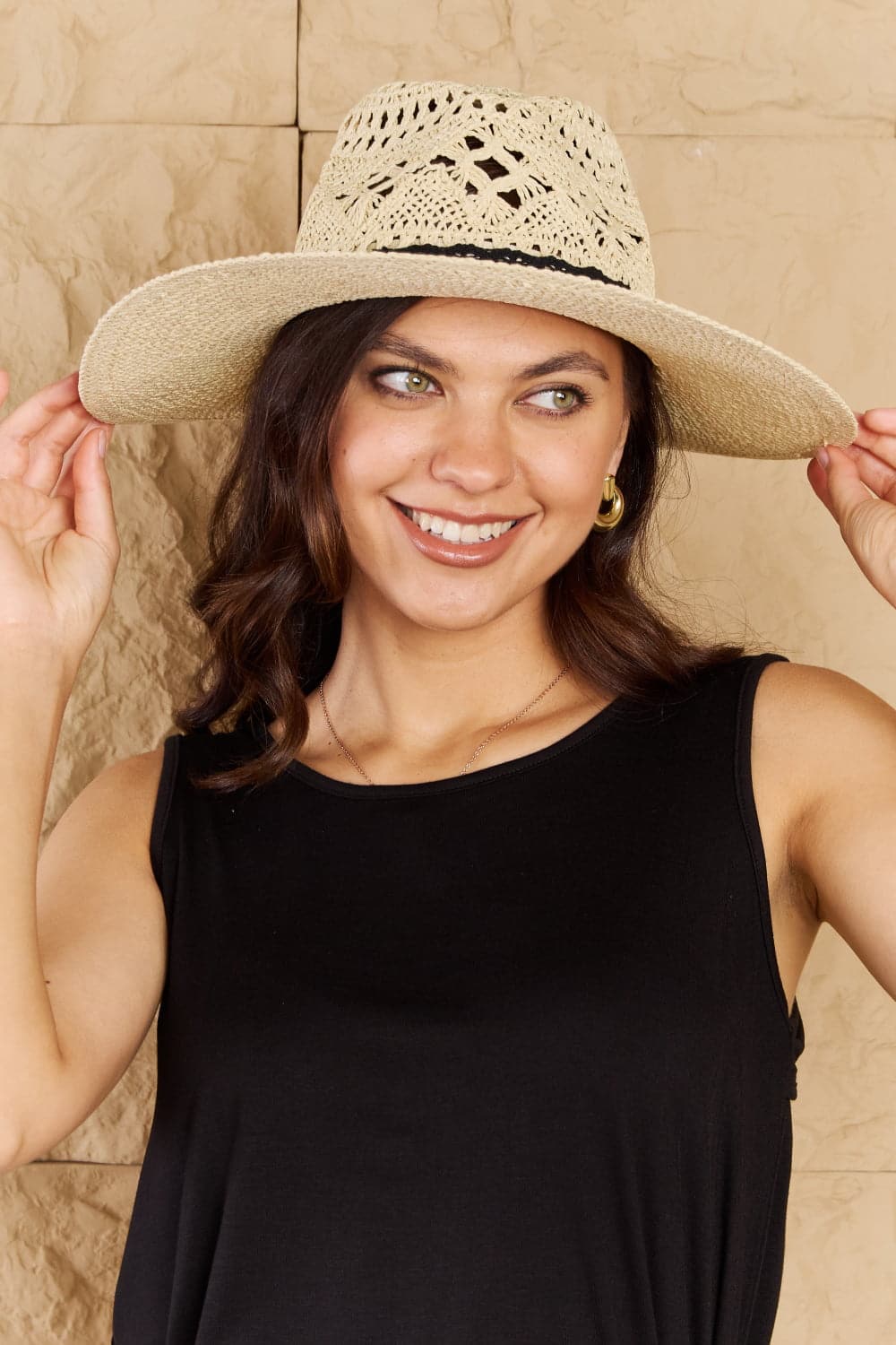 Fame Fight Through It Lace Detail Straw Braided Fashion Sun Hat.