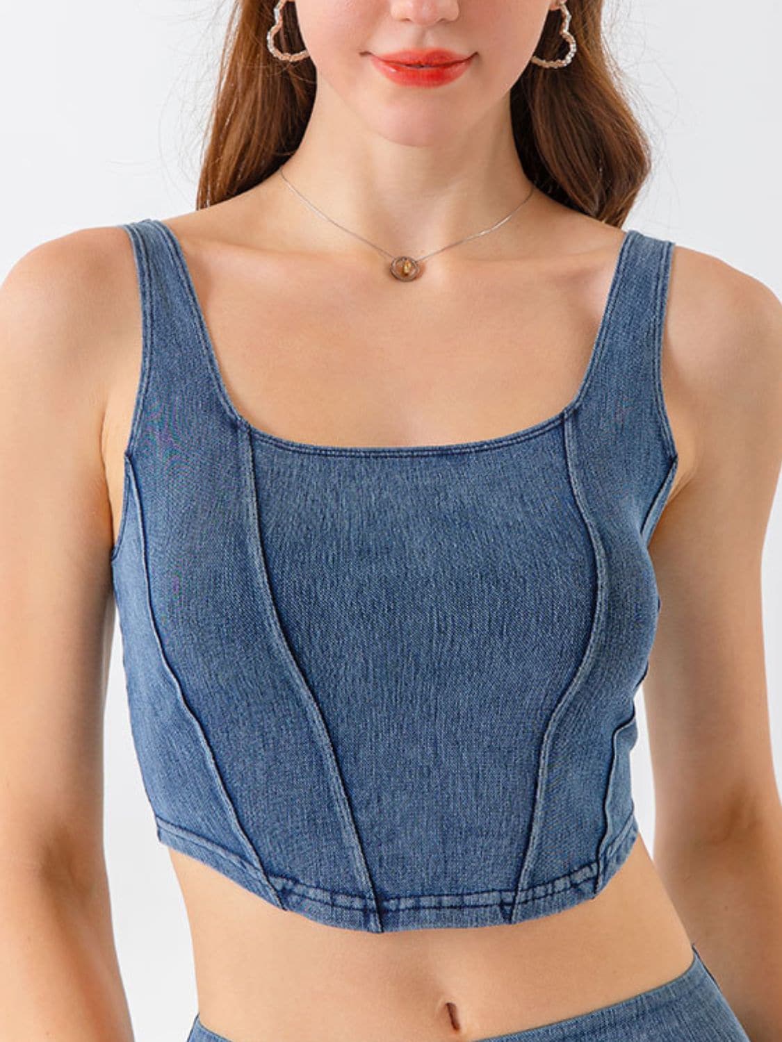 Seam Detail Cropped Denim Tank.