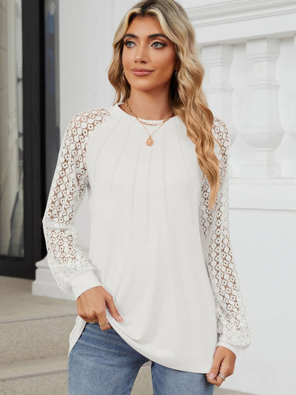 Round Neck Lace Long Sleeve Top.