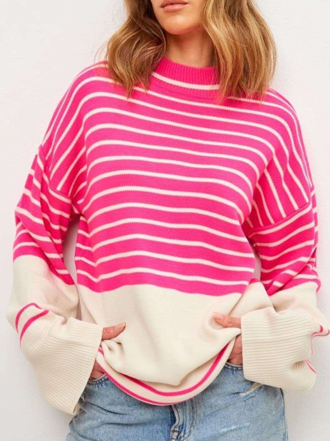 Chic striped mock neck sweater