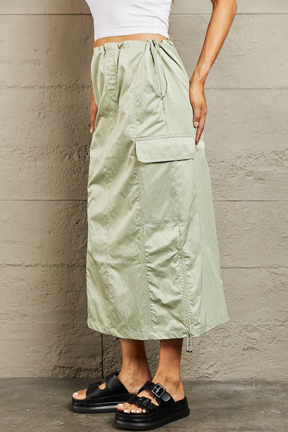 HYFVE Just In Time High Waisted Cargo Midi Skirt.