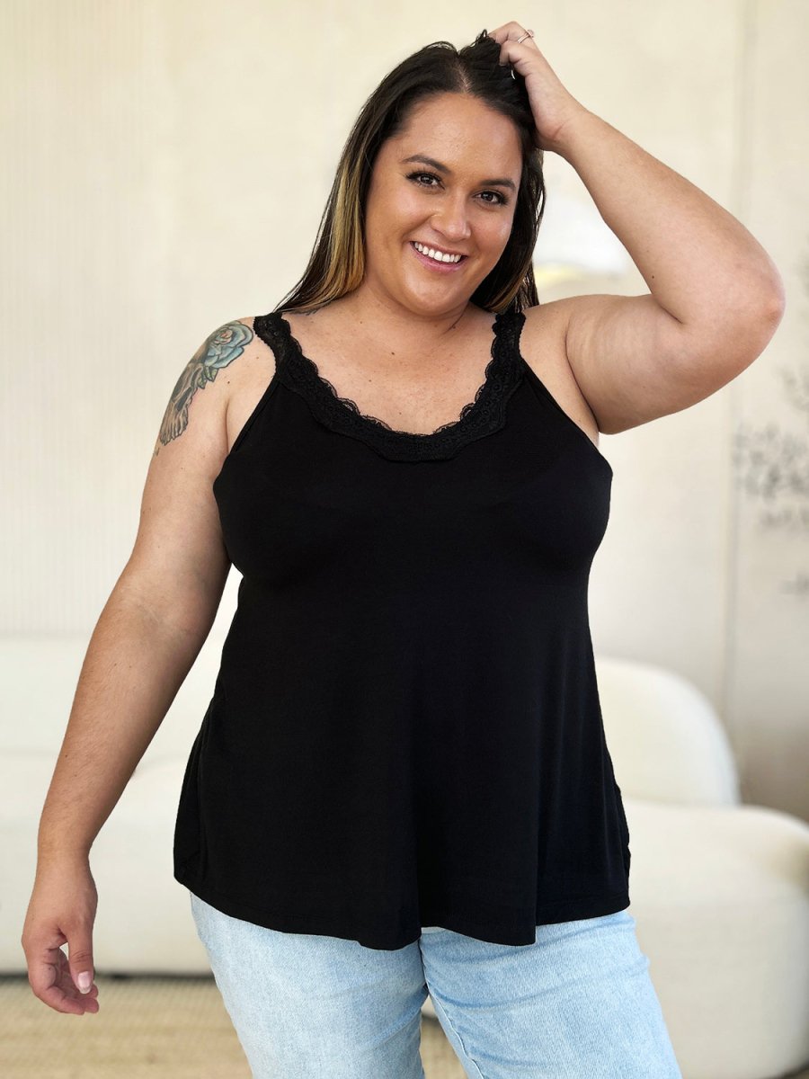 Basic Bae Full Size Lace Detail V-Neck Cutout Cami Top - Love Salve 