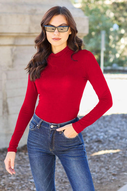 Basic Bae Full Size Mock Neck Long Sleeve Bodysuit - Love Salve