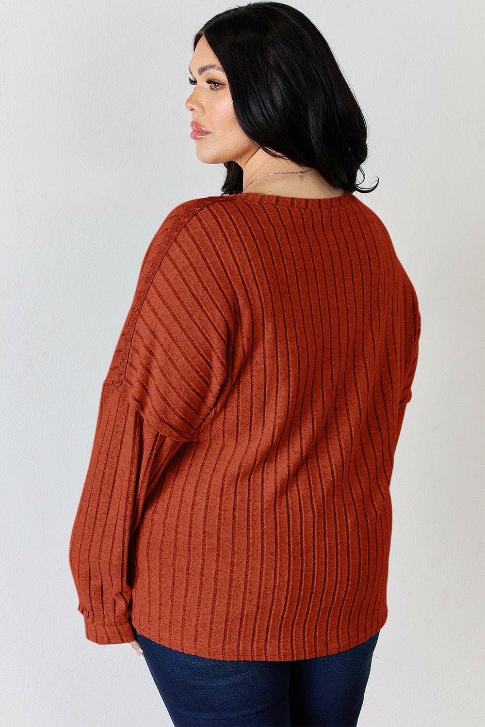 Basic Bae Full Size Ribbed Half Button Long Sleeve T-Shirt - Love Salve