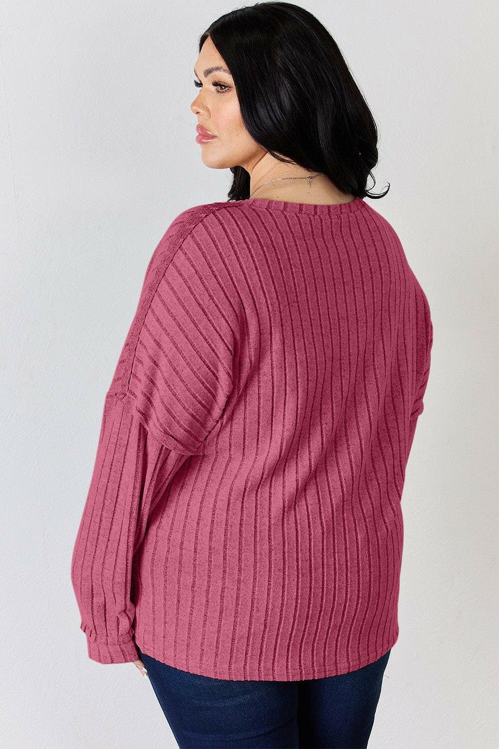 Basic Bae Full Size Ribbed Half Button Long Sleeve T-Shirt - Love Salve