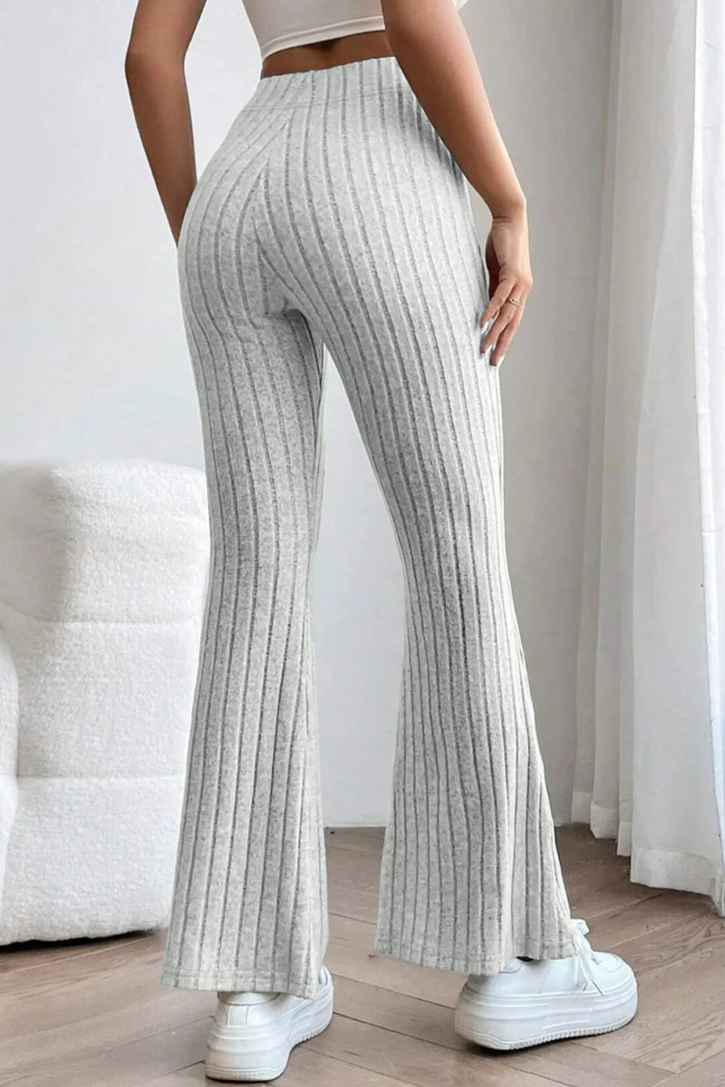 Basic Bae Full Size Ribbed High Waist Flare Pants for Women - Love Salve 