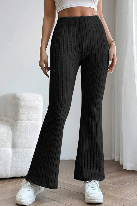 Basic Bae Full Size Ribbed High Waist Flare Pants for Women - Love Salve 