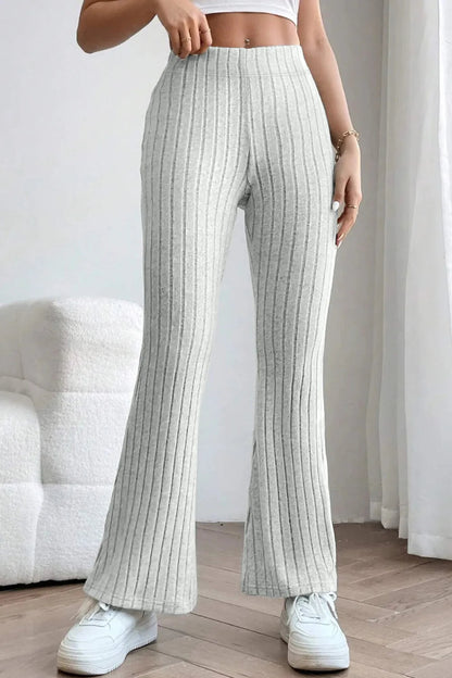 Basic Bae Full Size Ribbed High Waist Flare Pants for Women - Love Salve 
