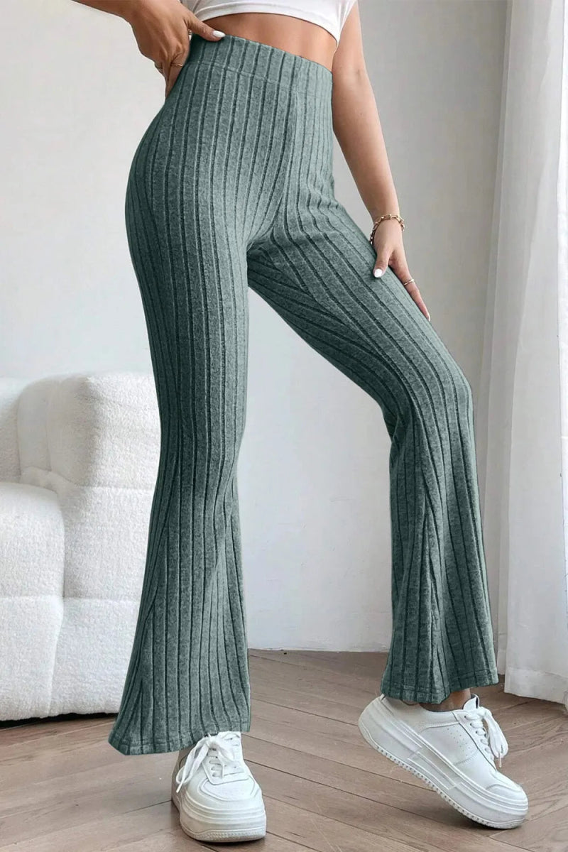 Basic Bae Full Size Ribbed High Waist Flare Pants for Women - Love Salve 