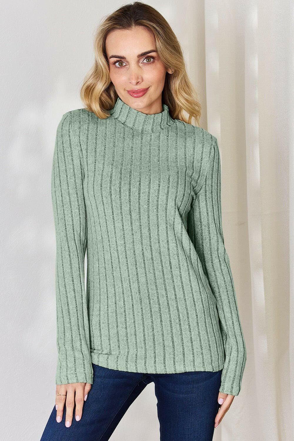 Ribbed Mock Neck Long Sleeve Tee - Chic and CozyUpgrade Your Style with Our Ribbed Mock Neck Long Sleeve Tee
 Elevate Your Look: Stand out with the stylish ribbed design that adds a touch of sophistication to any Love Salve Ribbed Mock Neck Long Sleeve Tee - ChicTIKTOK