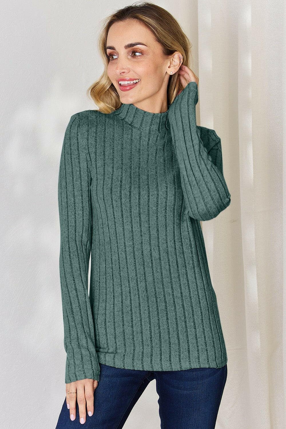 Ribbed Mock Neck Long Sleeve Tee - Chic and CozyUpgrade Your Style with Our Ribbed Mock Neck Long Sleeve Tee
 Elevate Your Look: Stand out with the stylish ribbed design that adds a touch of sophistication to any Love Salve Ribbed Mock Neck Long Sleeve Tee - ChicTIKTOK